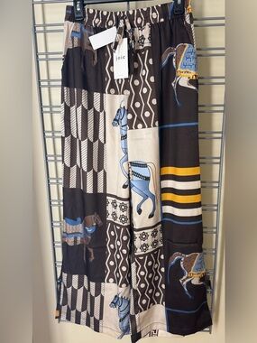 Joie Patchwork Wide-Leg Pants Equestrian in Brown, Cream, Blue & Yellow